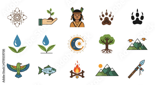 Native American and Nature Icons Collection.
