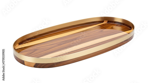 Oval wood tray with gold trim decorative serving tray modern home decor accent tray kitchen tray for display on transparent background