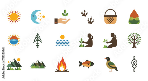 Nature and Environment Icons Representing Various Outdoor Elements.