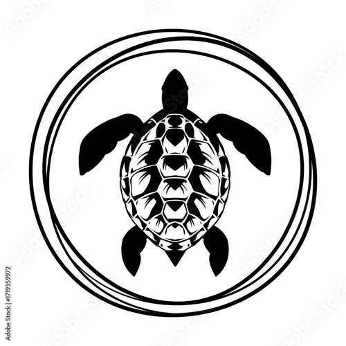Turtle, tortoise in scribble circle monogram svg cut file. Isolated vector illustration.