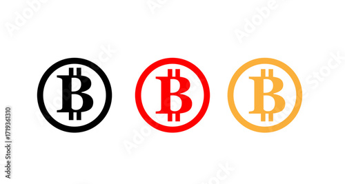 Three bitcoin symbol icon Black, Red and Yellow With Vector Shape EPS10