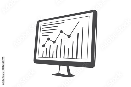 Monitor Displaying Chart, Graph Data on a White Background