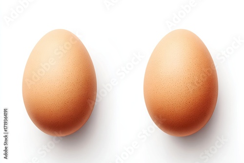 Two light brown eggs, top view, against white background