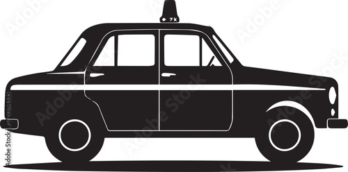 Black silhouette of a vintage taxi car isolated on white background