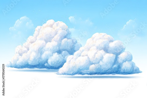 Two fluffy cumulus clouds against a vibrant blue sky