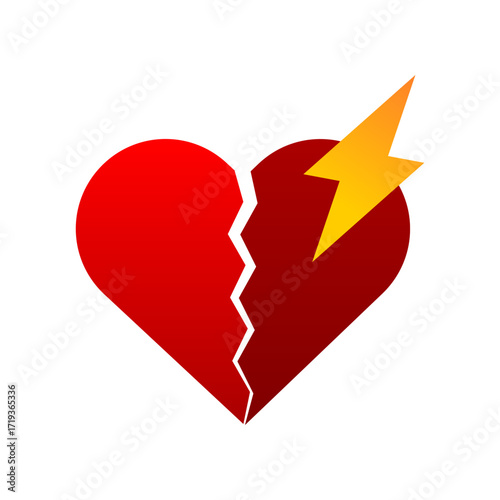 Red heart attack with yellow spark bolt icon vector design