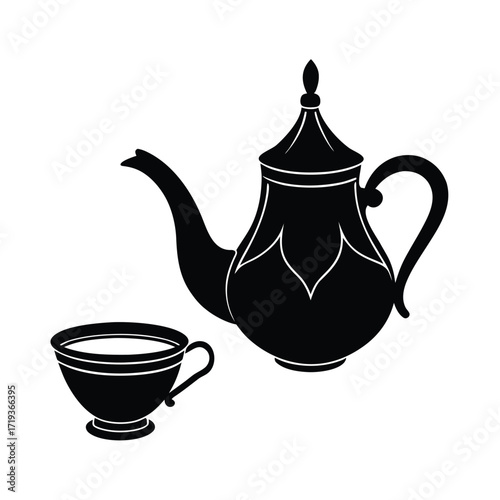 Moroccan teapot pouring tea next to a bowl of sell