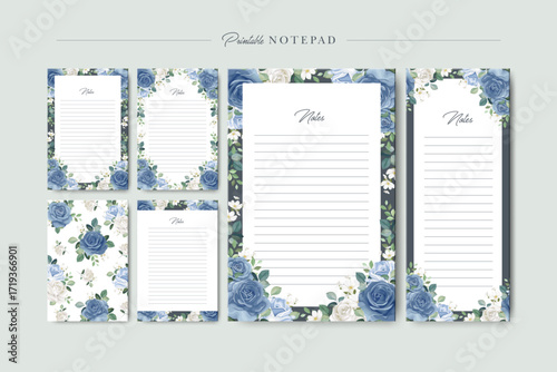 printable notepad template with roses flower design