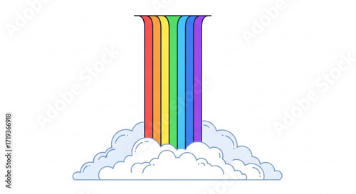 A vibrant rainbow cascades from above, landing softly on fluffy clouds, , painting a magical scene of hope and wonder