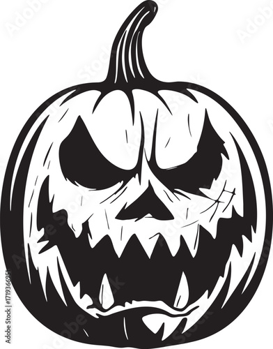 Sinister pumpkin with jagged teeth and scar detail
