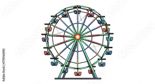 A vibrant ferris wheel against a white backdrop, , capturing the essence of amusement park fun and excitement