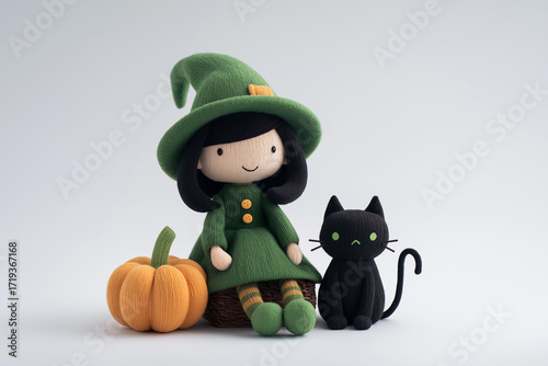 halloween cat  and doll with pumpkin