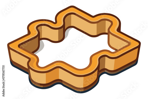 Cartoon golden brown object with irregular shapes and thick outlines displays dimensional depth