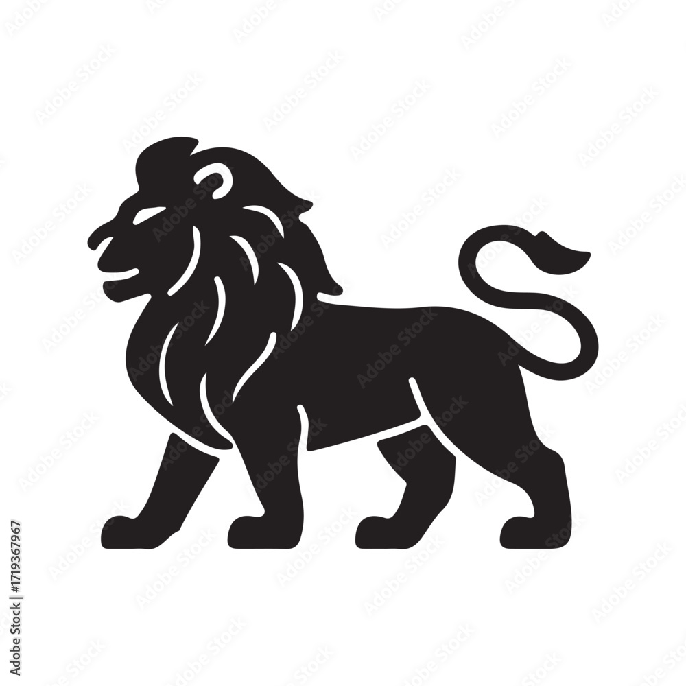 Obraz premium Black and white vector illustration of a wild lion silhouette