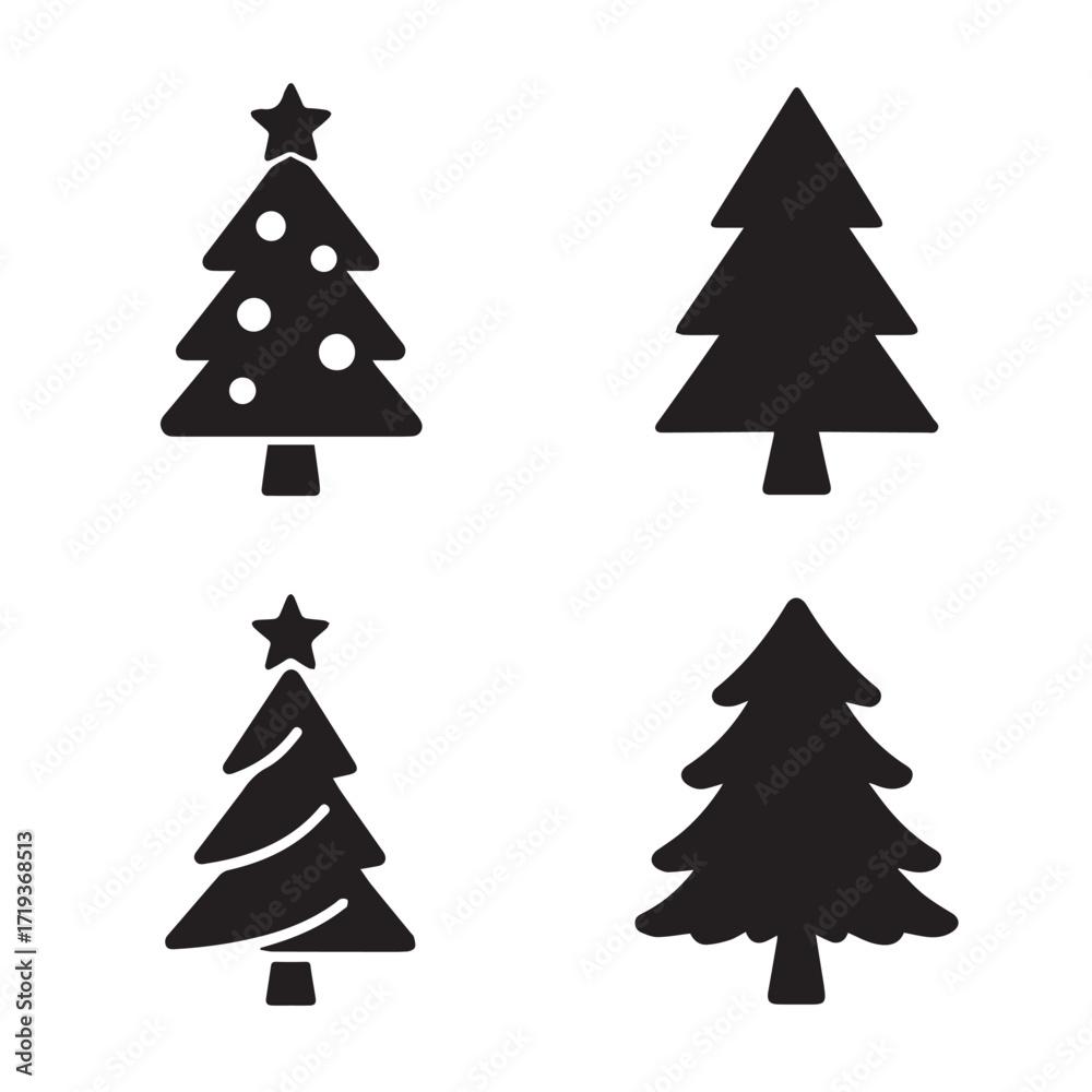 Obraz premium A vibrant set of Christmas tree icons, perfect for holiday season decoration, celebrating winter with festive cheer