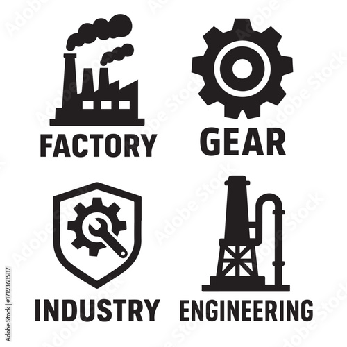 Oil refinery factory vector icon, a black silhouette of an industrial business building and tower against the urban city skyline