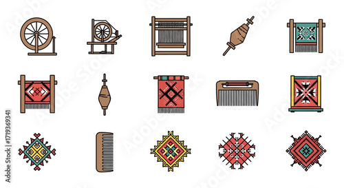 traditional textile weaving tools and patterns.