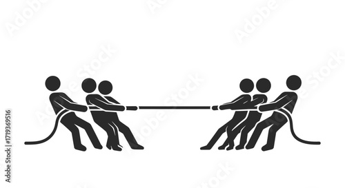 Two teams of stick figures competing in a game of tug of war.
