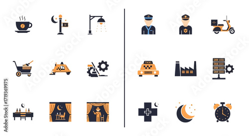 Urban City Life Services and Daily Routine Flat Icons Collection.