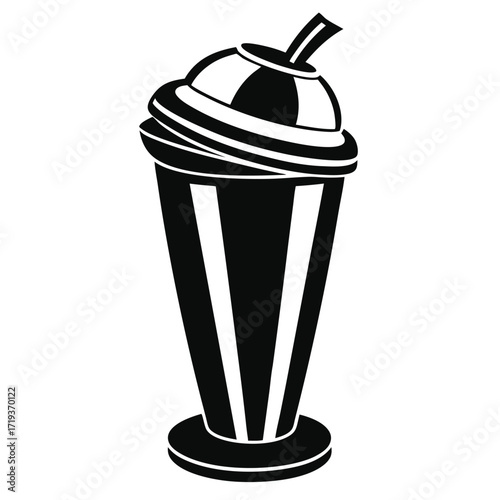 Classic milkshake silhouette presents a delectable frozen dessert drink with a straw and a rounded top