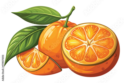 A vibrant still life reveals orange citrus fruits with lush green leaves