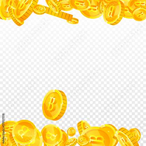 Thai baht coins falling. Gold scattered THB