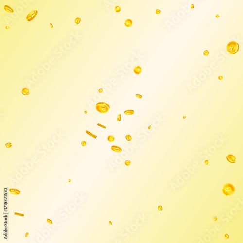 Thai baht coins falling. Gold scattered THB