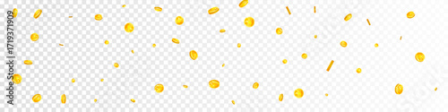 Chinese yuan coins falling. Scattered gold CNY