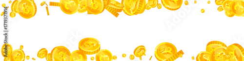 British pound coins falling. Scattered gold GBP