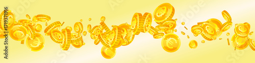 European Union Euro coins falling. Scattered gold