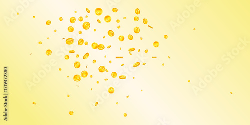 Swiss franc coins falling. Gold scattered CHF