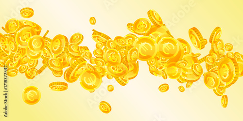 European Union Euro coins falling. Scattered gold