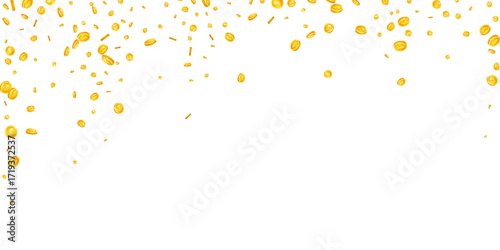 American dollar coins falling. Scattered gold USD