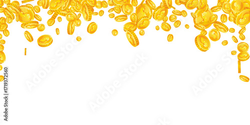 American dollar coins falling. Scattered gold USD