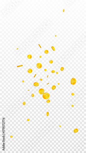 Korean won coins falling. Scattered gold WON