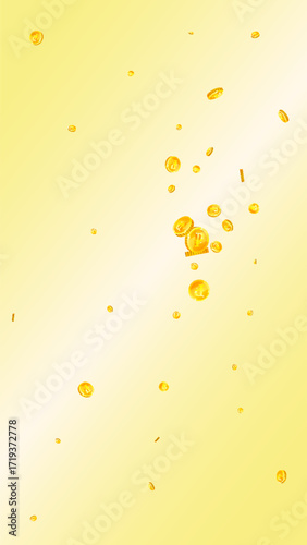 Russian ruble coins falling. Scattered gold RUB