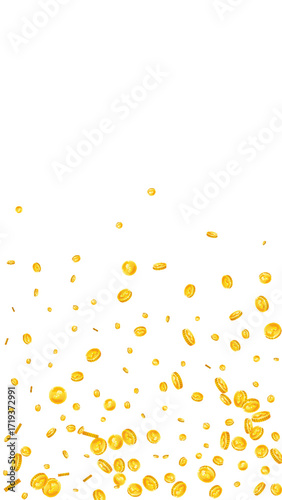 American dollar coins falling. Scattered gold USD