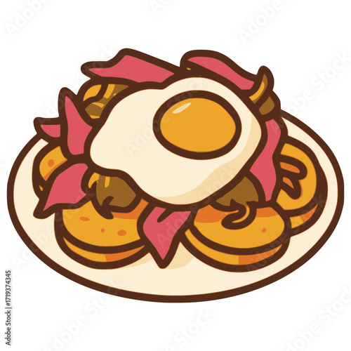 Huevos Rotos Spanish dish flat color vector illustration template design