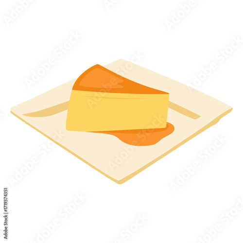 Flan Spanish custard dessert flat color vector illustration template design