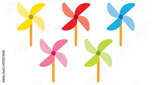set of colorful pinwheel fun toy flat color vector illustration template design