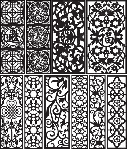 Collection of Chinese-style lattice patterns for CNC cutting.