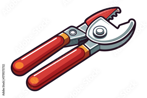Pliers with red handles and a textured jaw are displayed against a white background