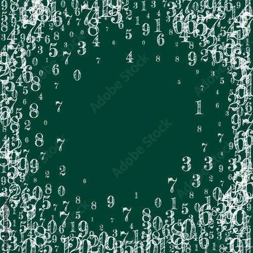 Scattered numbers. White chalk digits flying