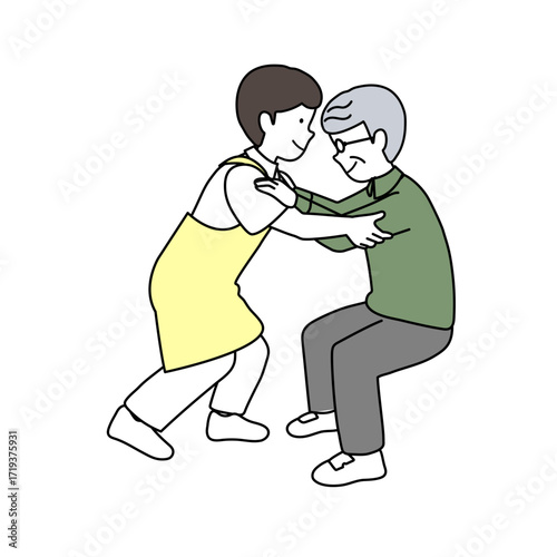高齢者の立ち上がりを介助する介護士