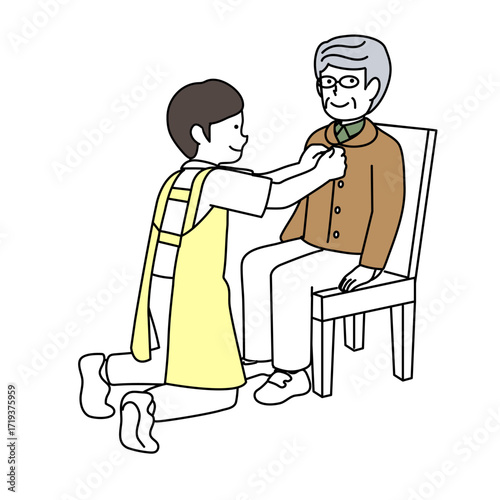高齢者の着替えを介助する介護士
