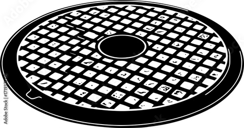 black and white silhouette of a manhole cover vector on a white background
