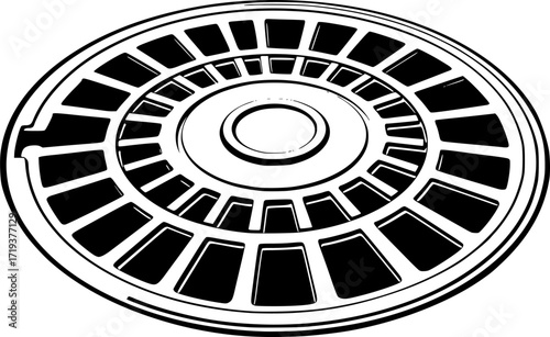 black and white silhouette of a manhole cover vector on a white background
