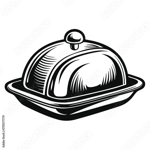 Elegant black and white platter with dome cover creates a vintage aesthetic visual
