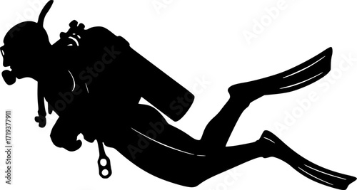 black and white silhouette of a scuba diving vector on a white background
