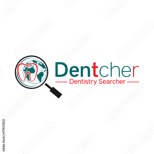 Dentcher dentistry searcher logo design with magnifying glass